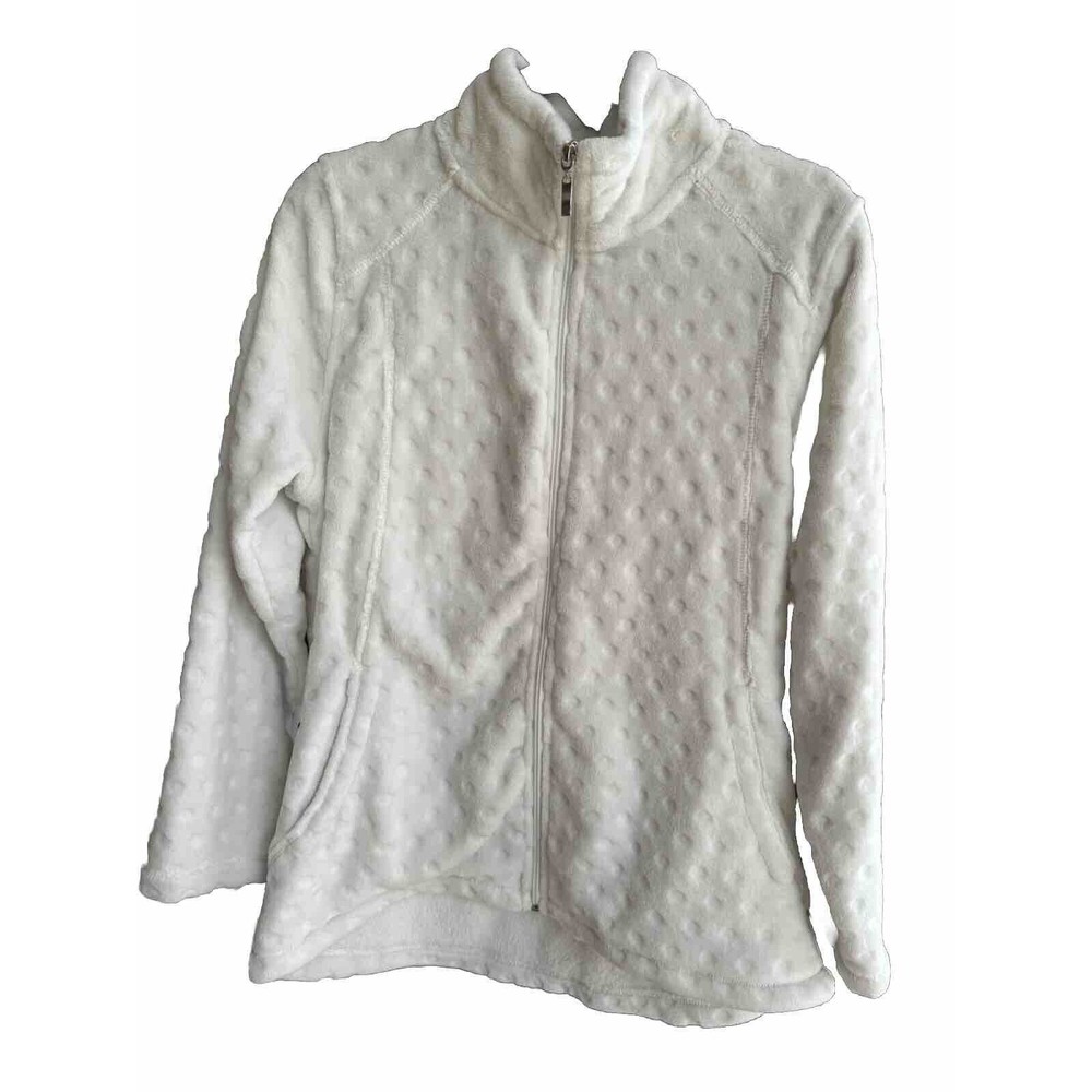 Jason Maxwell Jacket Womens XL White Full Zip Soft & Fuzzy Polka Dot Coat